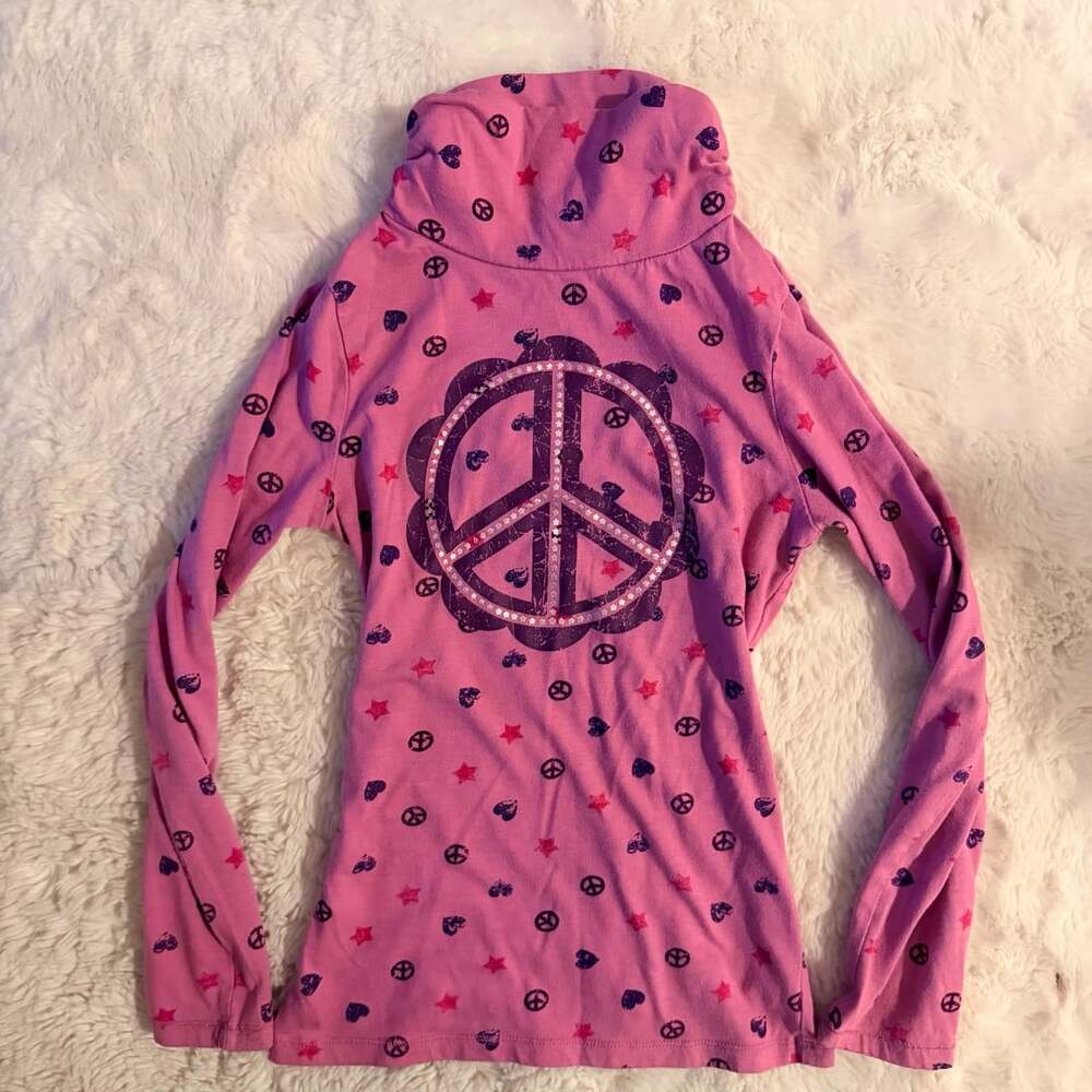 Miss Attitude Peace Sign Turtleneck Size S 7/8 Pink Long Sleeve Top